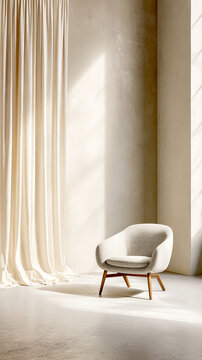 Sunlit Minimalist Interior with Beige Lounge Chair