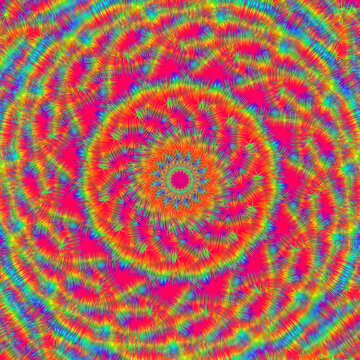 Vibrant psychedelic kaleidoscope mandala art with glowing hypnotic spiral patterns