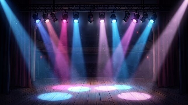 Stage lighting effects with multi-colored spotlights lighting spotlight colorful atmosphere performance production dramatic