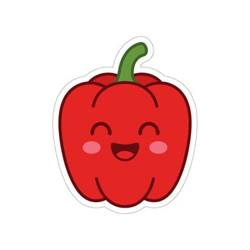 Red bell pepper with happy face sticker illustration on white background