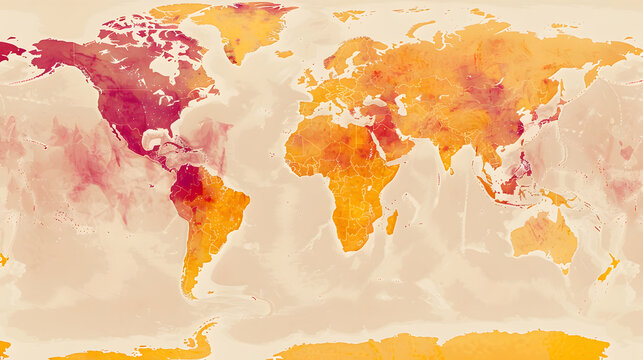 Environmental impact, Digital world map showing environmental impact zones with climate data analysis and global awareness concept
