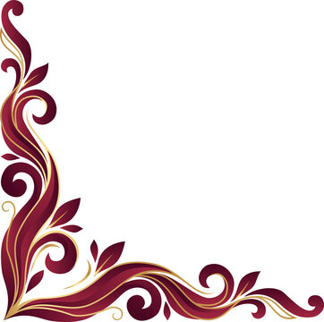 Elegant Ornate Floral Corner Design Element. Luxury Maroon Gold Vector Border for Invitations, Certificates, and Premium Branding.