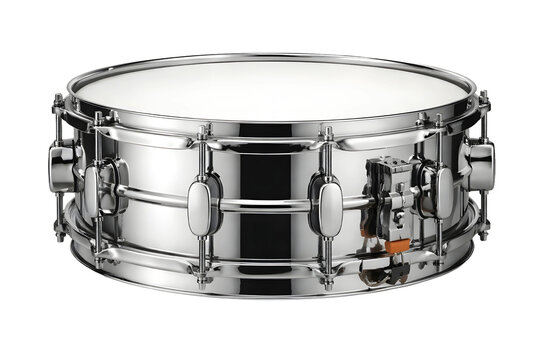 Stainless Steel Snare Drum Isolated on White Background Musical Instrument Concept