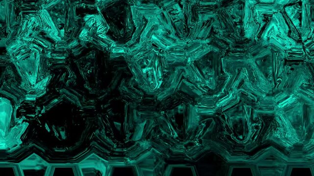 Jagged crystal texture abstract animation displays teal black rocks. Crystal texture abstract geometric pattern features turquoise mineral. Texture animation is neat.