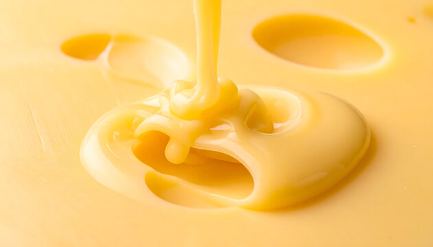Golden melted cheese macro with creamy texture, rich flavor, appetizing food background, close-up delight.