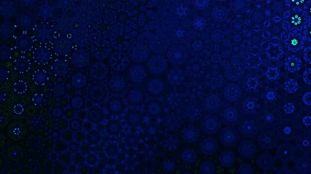 Deep blue geometric pattern abstract animation displays kaleidoscope. Geometric pattern abstract navy kaleidoscope features 3D mosaic. Pattern animation loop is neat.