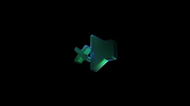 Rotating mute sound symbol animation isolated on black background