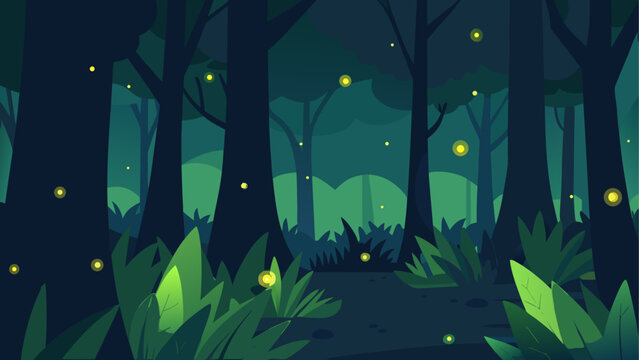 Enchanted forest at night