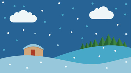 Fototapeta premium Snowy landscape with cozy cabin