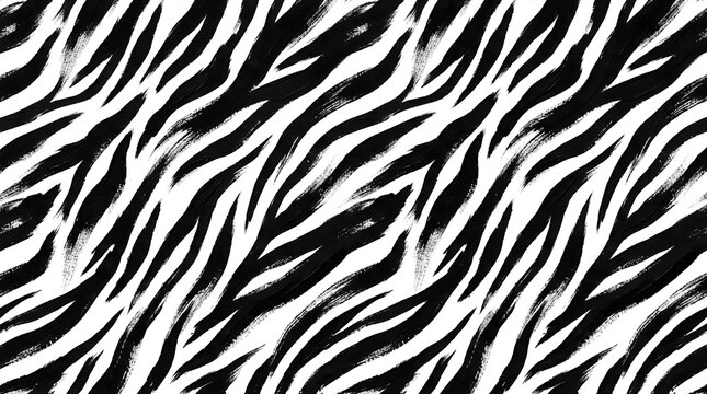 Seamless black and white zebra stripe pattern with textured brush strokes vector illustration