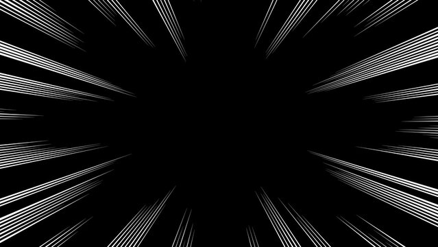 Anime manga style radial zoom effect with fast moving white streaks over dark space.