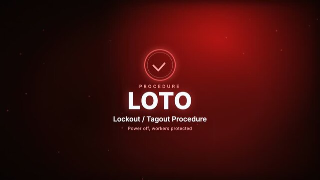 Lockout / Tagout Procedure Certification badge corporate compliance motion graphic animation, red color scheme, 4K