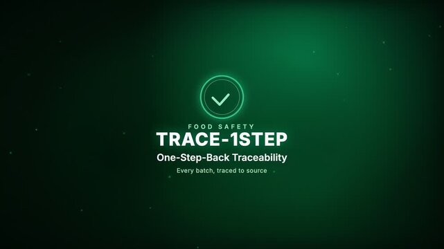 One-Step-Back Traceability Certification badge corporate compliance motion graphic animation, green color scheme, 4K