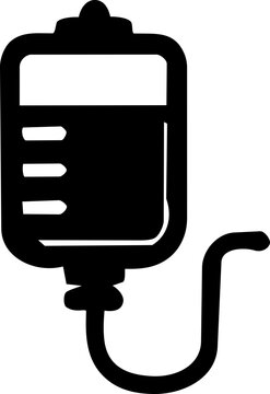 Intravenous IV drip bag icon representing medical care and patient safety in a clean bold black vector style