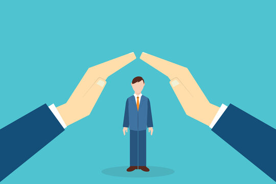 Business Protection Concept with Hands Shielding Employee Vector Illustration