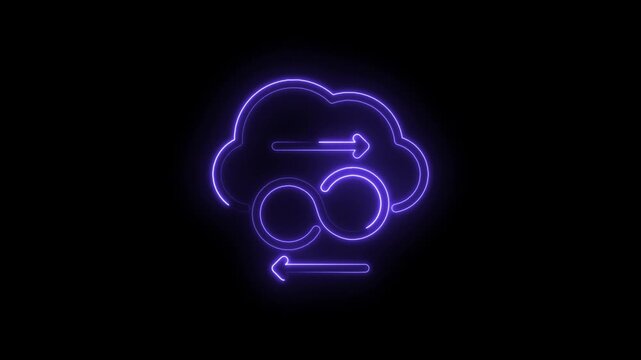 Neon cloud infinity loop symbol with arrows representing data transfer and continuous cloud... icon