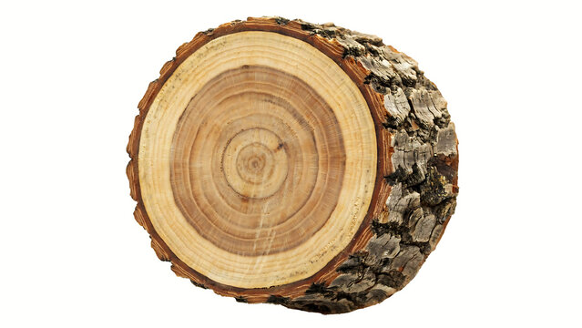 Cross Section of a Natural Wood Log With Visible Tree Rings Isolated
