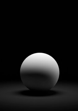 A smooth, featureless white sphere rests in a dark void, representing potential, an unsolved problem, or a silent waiting period ,unknown ,shadow ,white