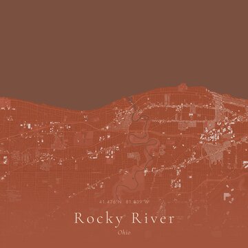 Terracotta Map of Rocky River, United States | Warm Earth Tone Wall Art