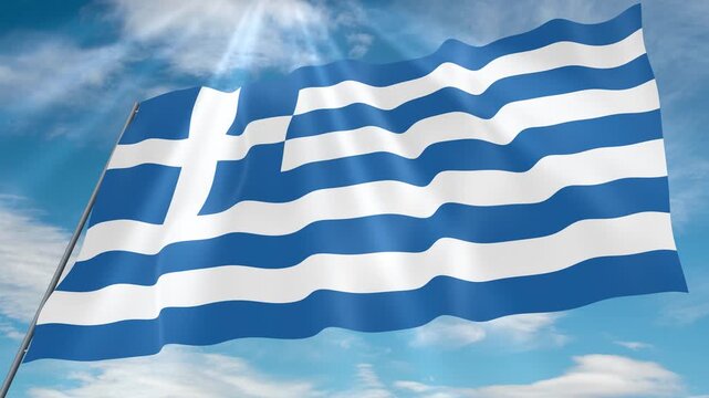 Greece Flag Seamless Loop 4k 60fps on Sky Background