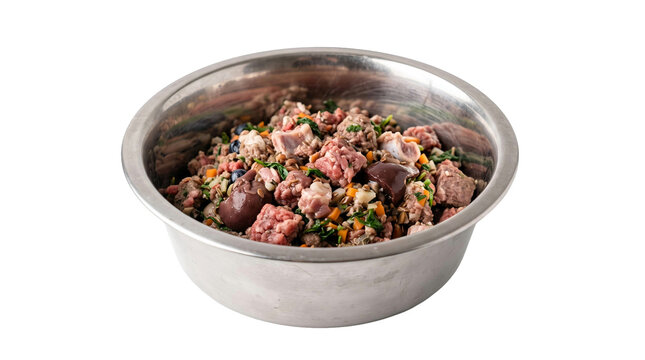 Raw dog food in bowl ,isolated on transparent background png