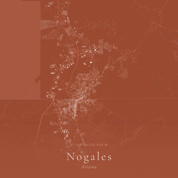 Terracotta Map of Nogales, United States | Warm Earth Tone Wall Art