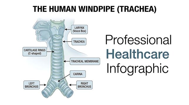 Human windpipe trachea anatomy medical infographic diagram with labeled sections