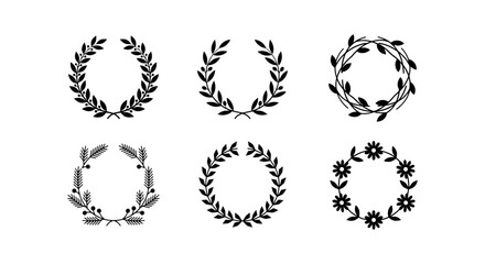 Fototapeta premium Laurel Wreath Vector Icons, Decorative Floral Frames, Vintage Award Emblems, Set of 6