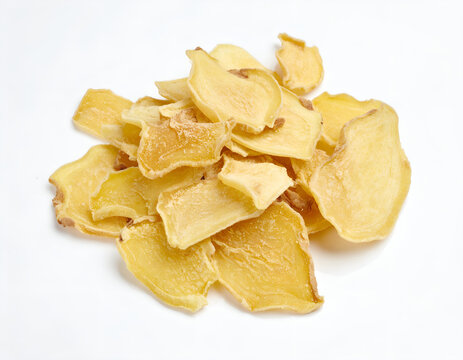 Dried Ginger Chips Isolated on White
