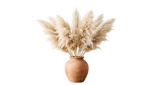 Fluffy beige pampas grass plumes in a rustic ,isolated on transparent background png