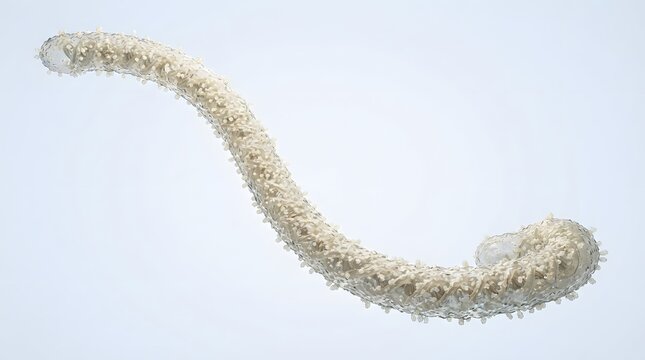Textured white organic form with spiky surface, curved shape isolated on light background