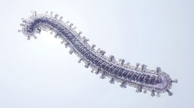Pathogenic filamentous virus particle. Microscopic 3D rendering representing disease, infection, and microbiology.