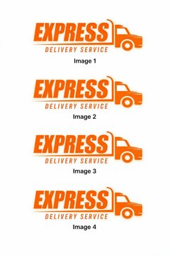 Orange retro delivery truck express service logo with truck icon