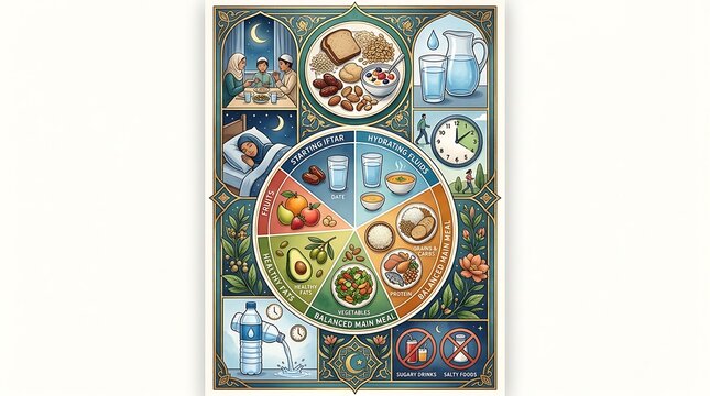 Ramadan nutritional guide with balanced food chart and healthy habits