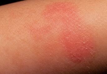 Fototapeta premium Extreme close-up of severely sunburnt skin, displaying painful redness and early signs of peeling damage from intense summer heat exposure ,tropical ,vacation ,texture