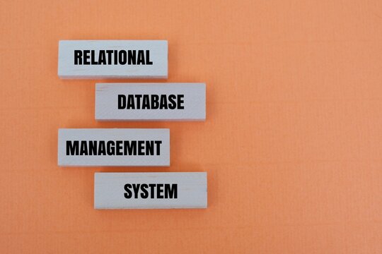 A coloured blocks with the text "RELATIONAL DATABASE MANAGEMENT SYSTEM". A concept for structured data storage, software engineering and organized IT infrastructure