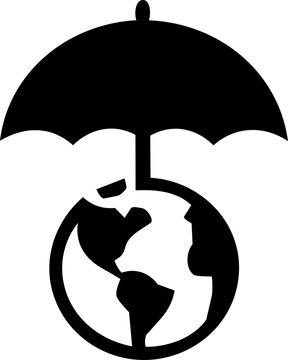 Black silhouette icon of earth planet protected by umbrella for International Day for the Preservation of Ozone Layer