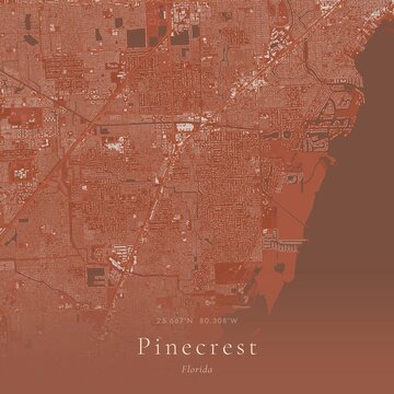 Terracotta Map of Pinecrest, United States | Warm Earth Tone Wall Art