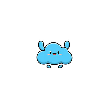 Cute blue cloud character with happy face waving hands in a fun cartoon vector art style