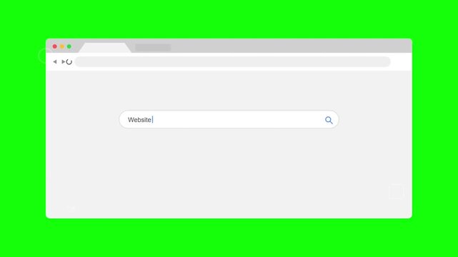 Animated web browser interface with search bar isolated on a green screen background
