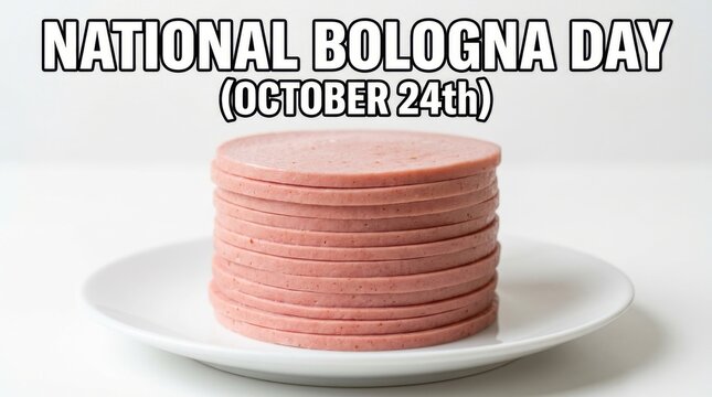 A Stack Of Bologna Slices On A White Plate Food Photography baloney lunch meat processed cold cuts deli sliced product pork sausage still
