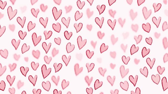 Red heart shape symbol hand drawn animation with dynamic appearance and disappearance on pink background alpha channel for love and health video overlay. Romantic hearts background,​ valentine