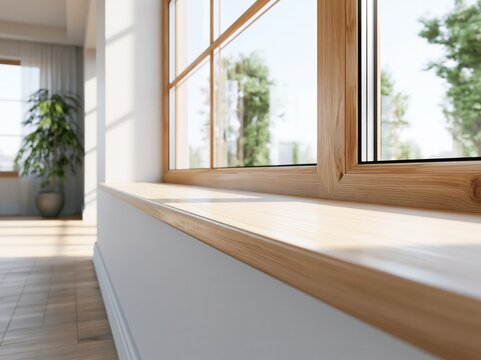 Modern window detail with bright daylight in a clean room setting
