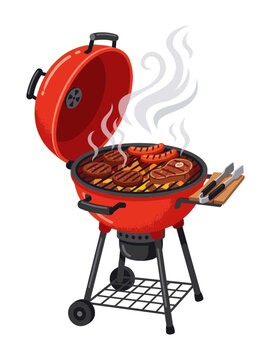 Labor Day BBQ Grill Flat Vector Icon for Holiday Celebration