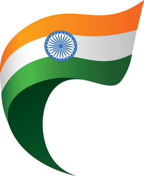 Indian Tricolor Flag with Ashoka Chakra Waving in Wind Vector Illustration.