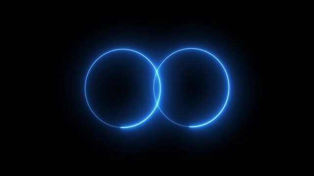 Abstract glowing blue circles intersecting symbol two luminous intersect each