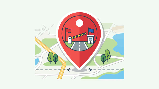 Location Pin Marker with Border Crossing and Map Background