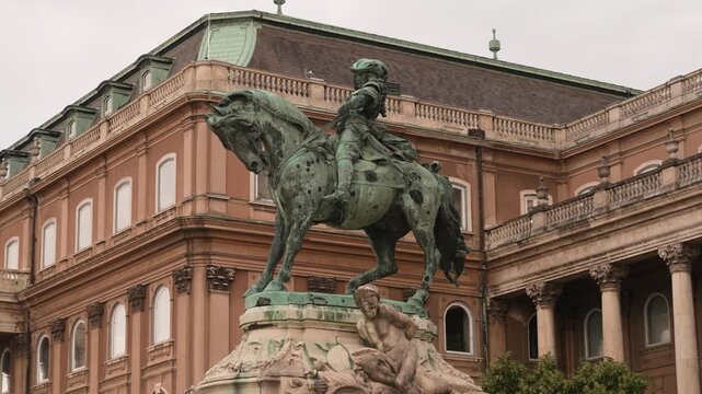 Equestrian statue at Buda Castle Budapest Hungary overcast summer day