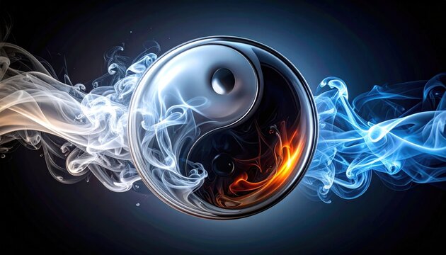 Yin and Yang Symbol with Fire and Ice Elements.