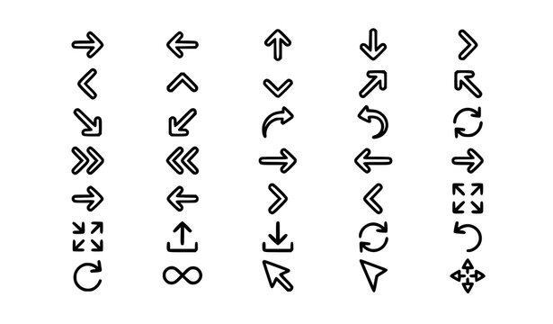 Outline Modern Arrow Icon Set &ndash; Simple Flat Vector Arrows Collection